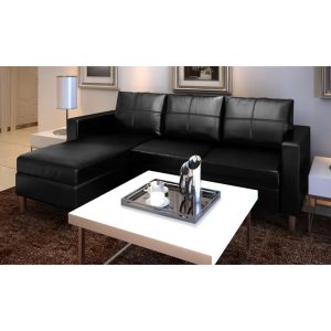 Angola Sectional Sofa 3-Seater Artificial Leather – Black