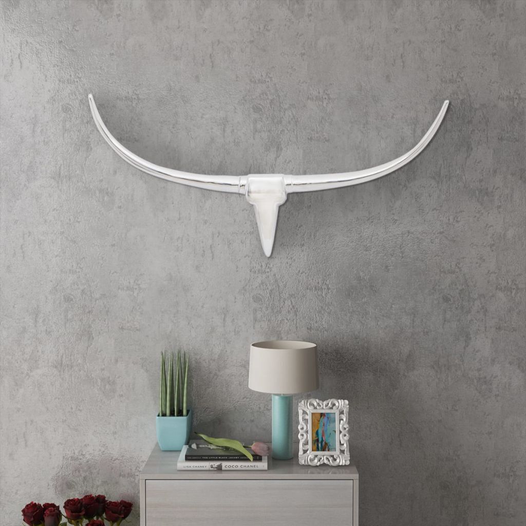 Wall Mounted Aluminium Bulls Head Decoration Silver – 96 cm
