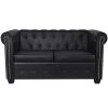 Uvalde Chesterfield Artificial Leather – Black, 2-Seater