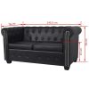 Uvalde Chesterfield Artificial Leather – Black, 2-Seater