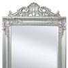 Free-Standing Mirror Baroque Style 160×40 cm – Silver