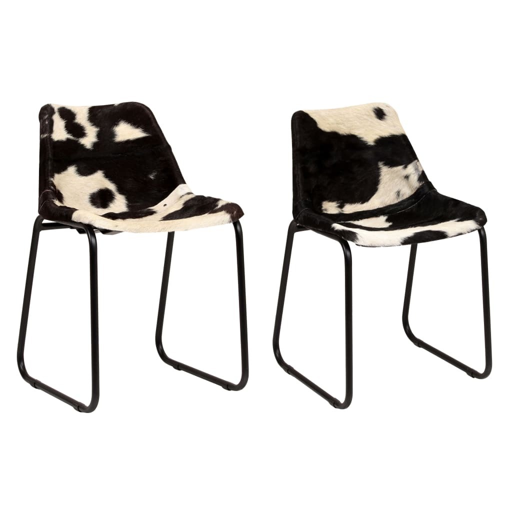 Dining Chairs Genuine Goat Leather – Black and White, 2