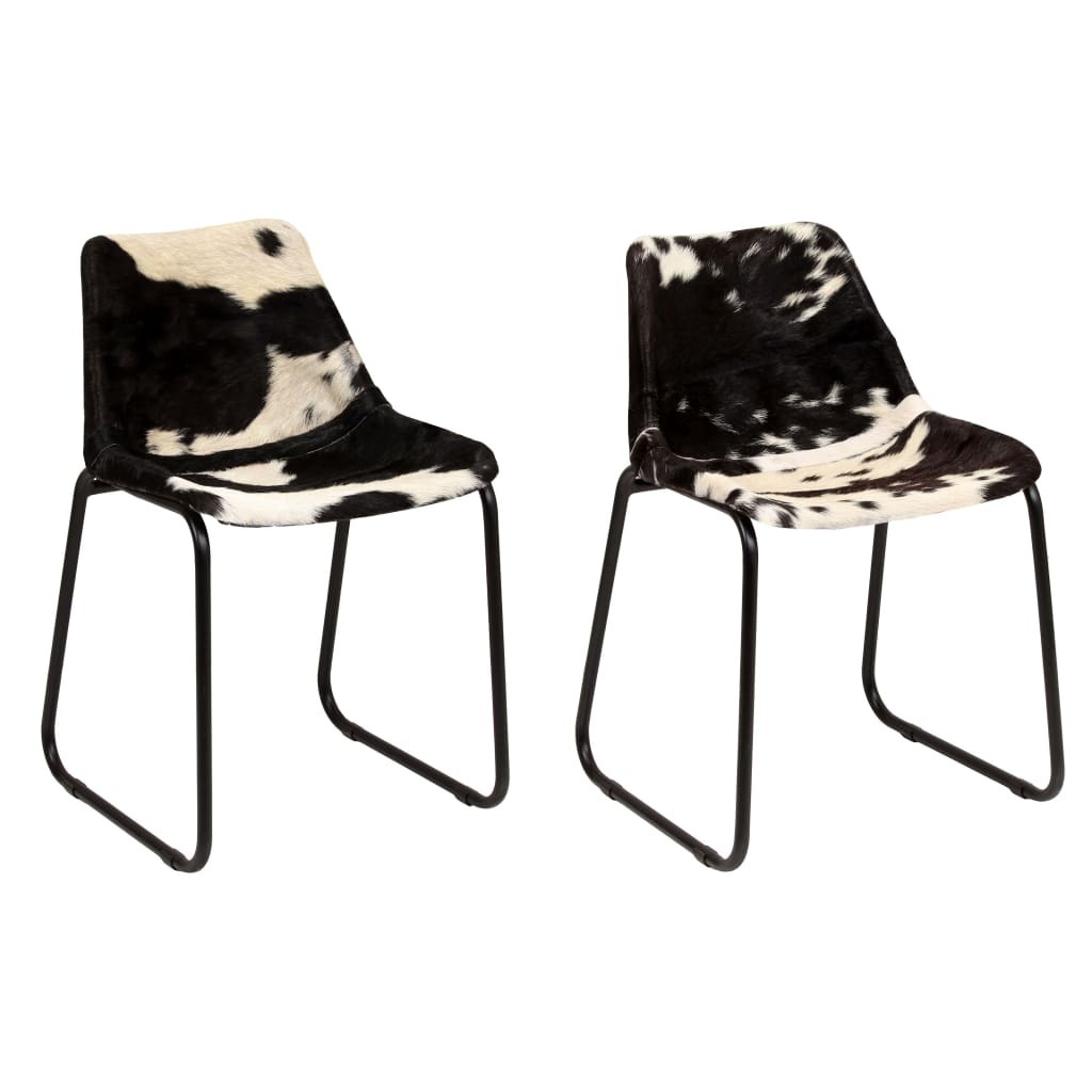 Dining Chairs Genuine Goat Leather – Black and White, 2