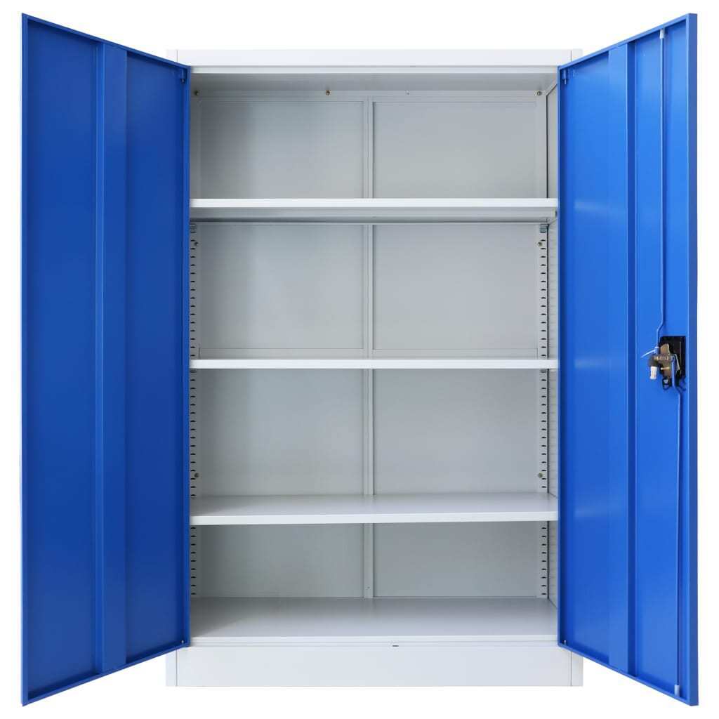 Office Cabinet with 2 Doors Grey Steel – 90x40x140 cm, Grey and Blue