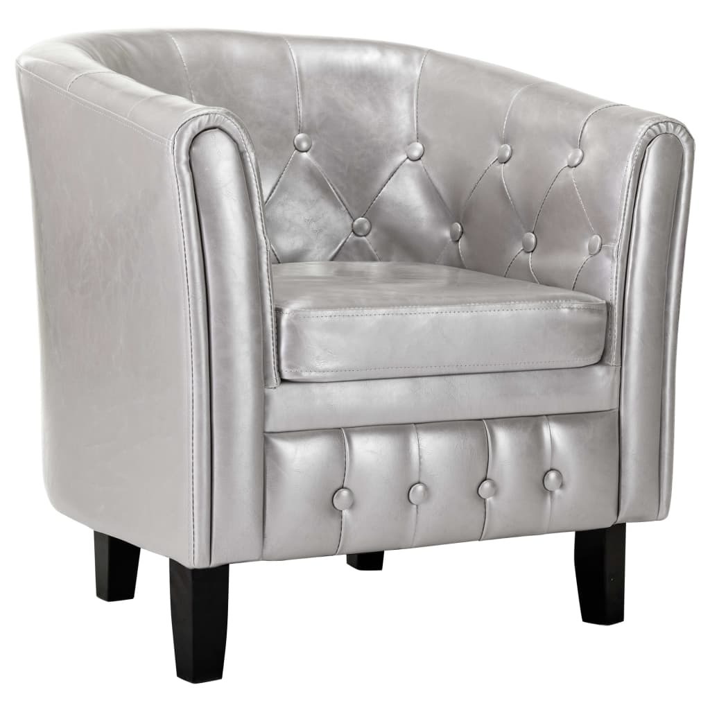 Tub Chair Faux Leather – Silver
