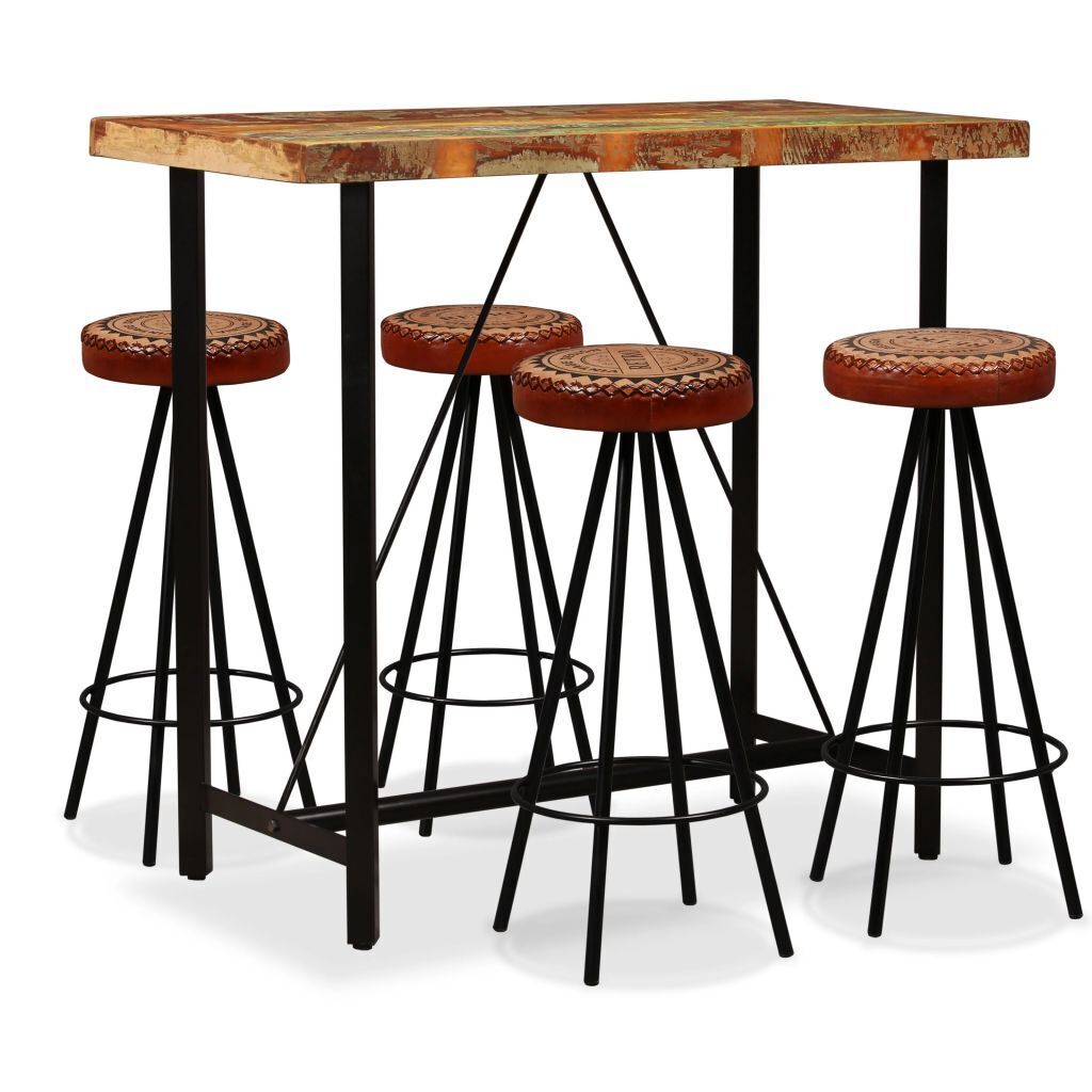 Bar Set Solid Wood Reclaimed. Genuine Leather & Canvas – 5