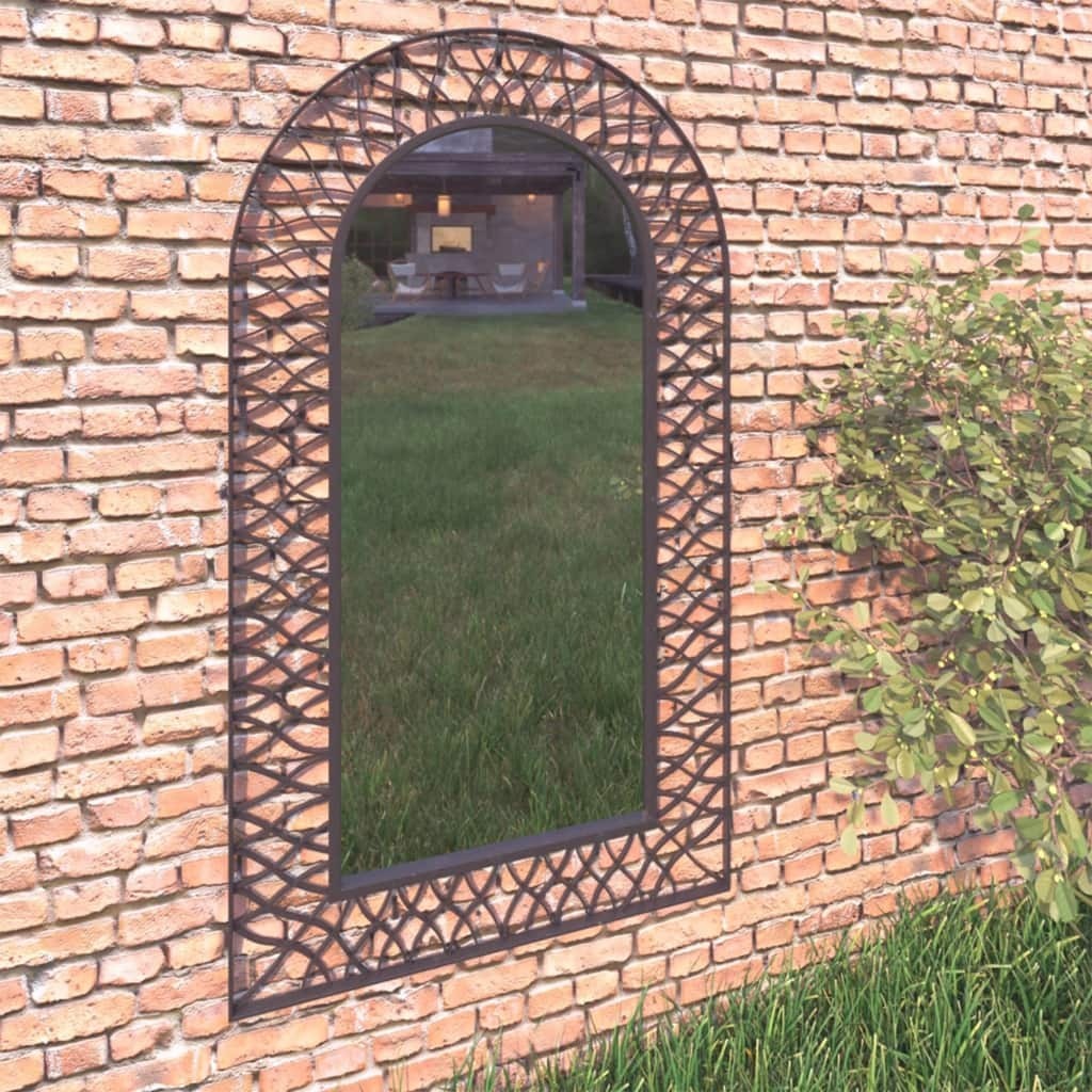 Garden Wall Mirror Arched Black – 60×110 cm