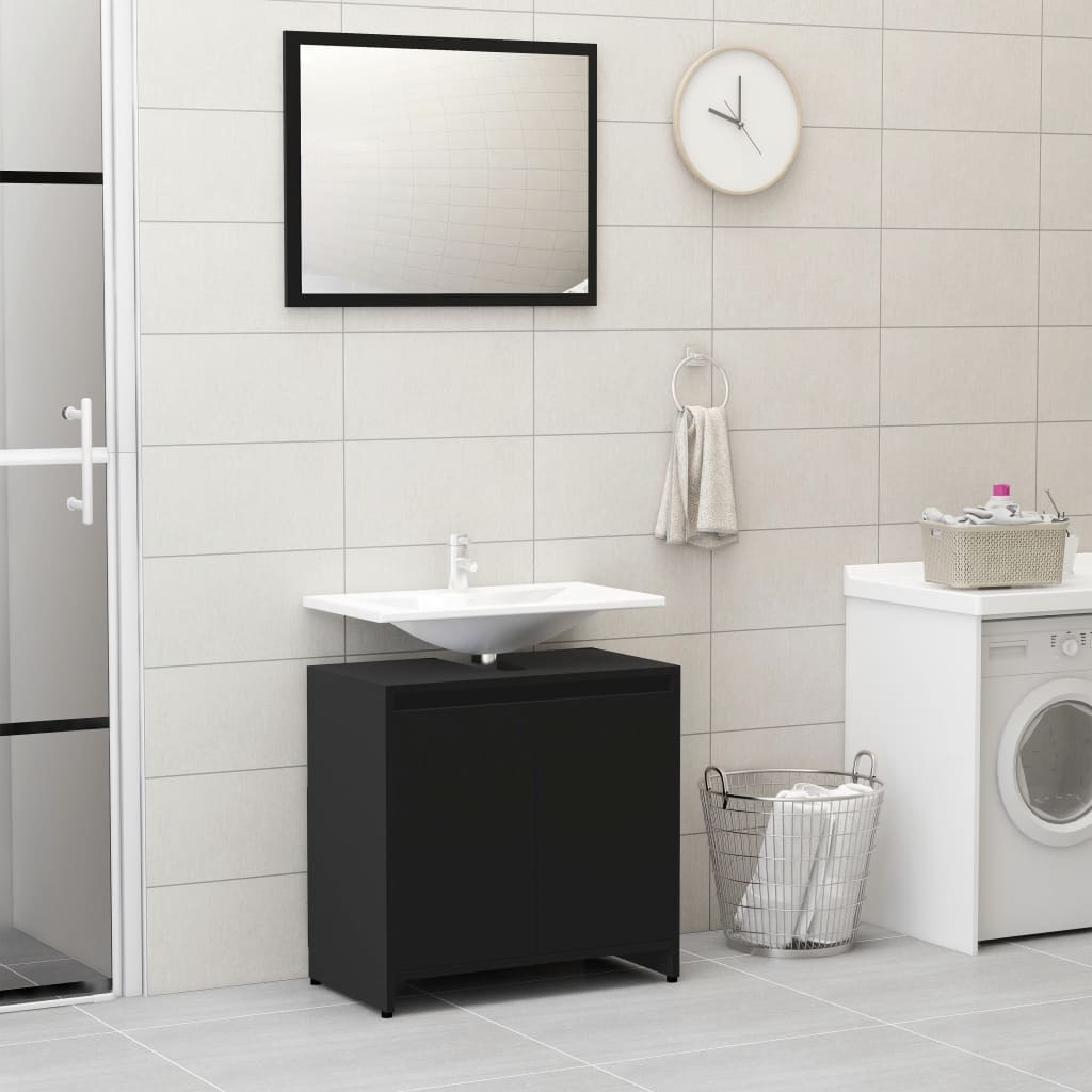 3 Piece Bathroom Furniture Set Engineered Wood – Black