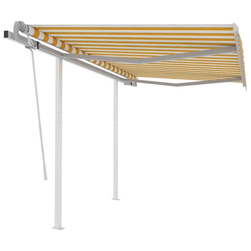 Manual Retractable Awning with Posts – 3×2.5 m, Yellow and White