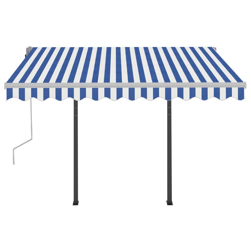 Manual Retractable Awning with Posts – 3×2.5 m, Blue and White