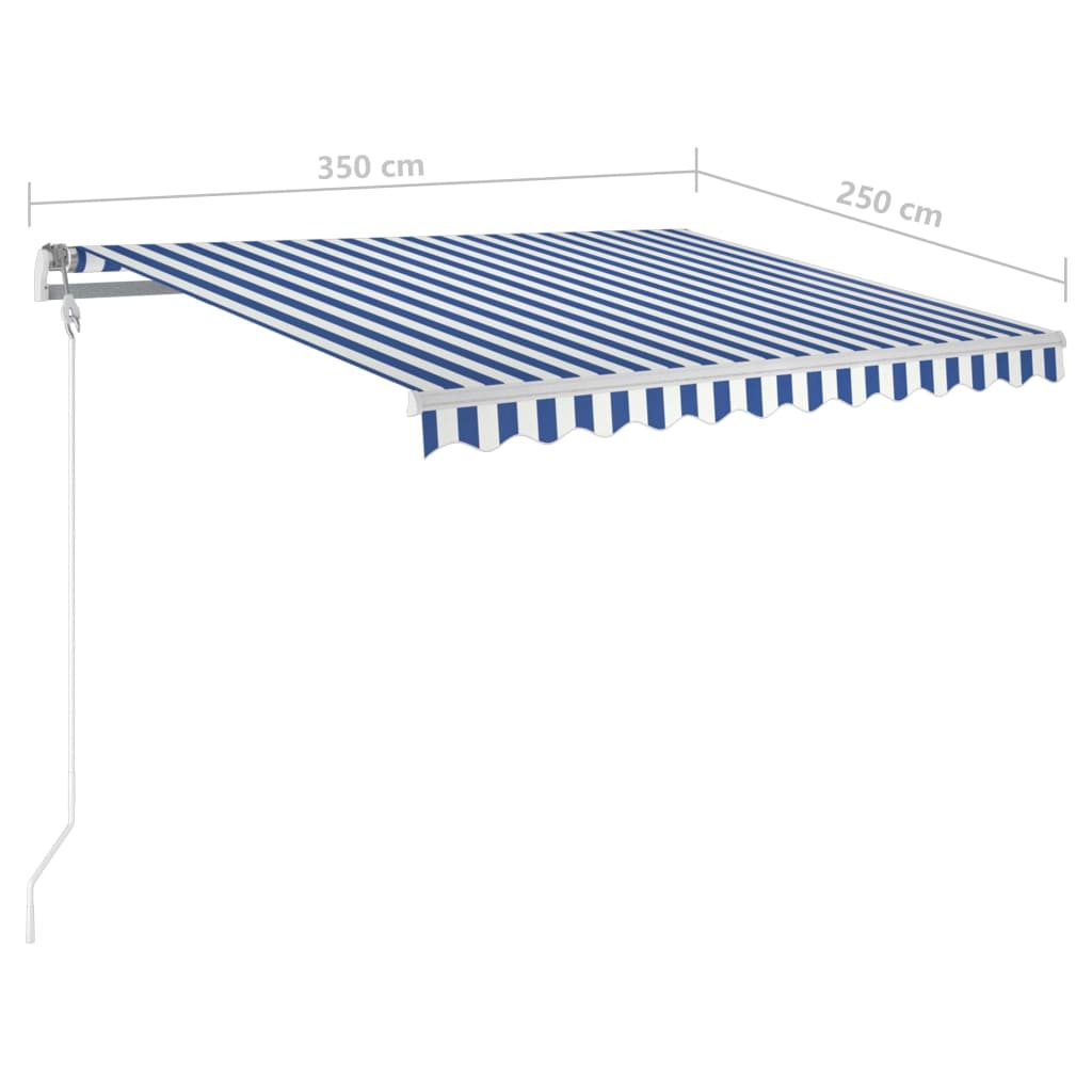 Manual Retractable Awning with Posts – 3.5×2.5 m, Blue and White