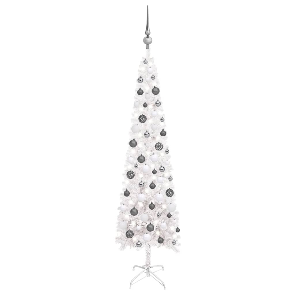 Slim Christmas Tree with LEDs&Ball Set – 150×43 cm, White and Grey