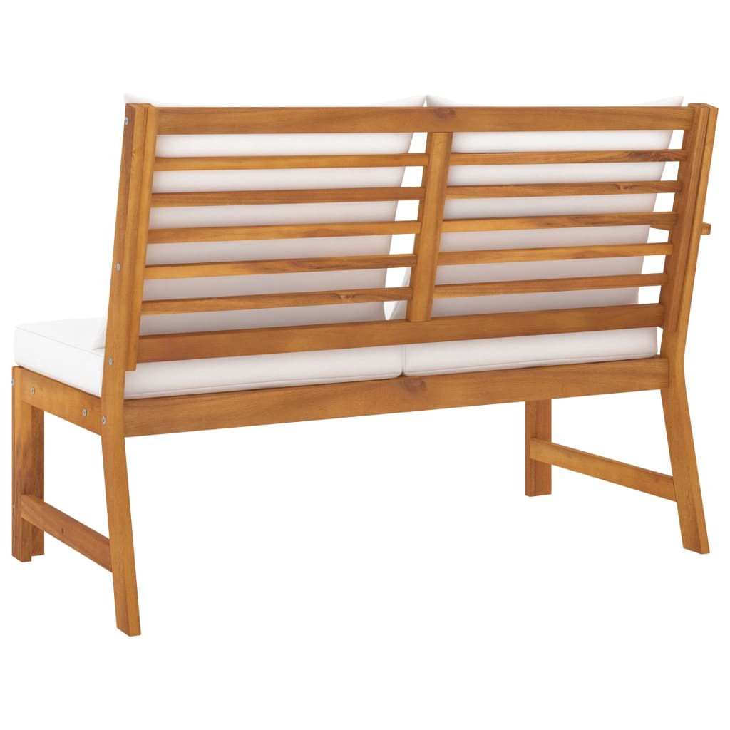 Garden Bench 114.5 cm with Cushion Solid Acacia Wood – Cream, 2-Seater With Right Armrest