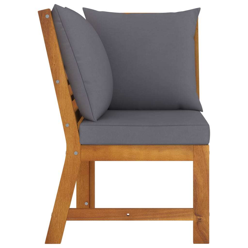 3 Piece Garden Lounge Set with Cushion Solid Acacia Wood – Dark Grey, Corner Sofa