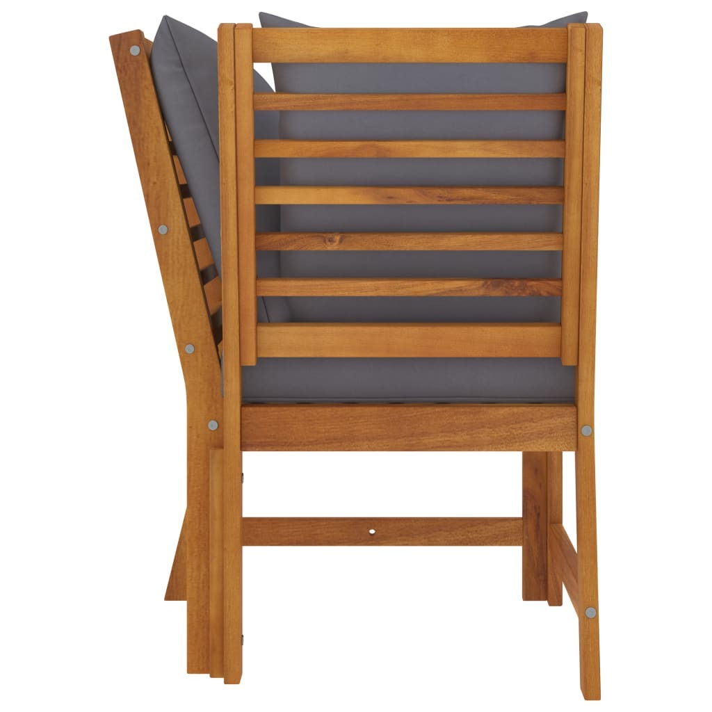 3 Piece Garden Lounge Set with Cushion Solid Acacia Wood – Dark Grey, Corner Sofa