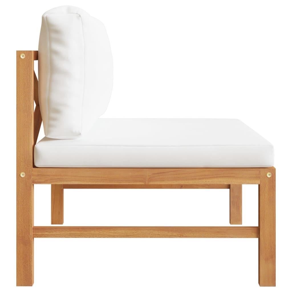 Sofa with Cushions Solid Teak Wood – Cream, Middle Sofa