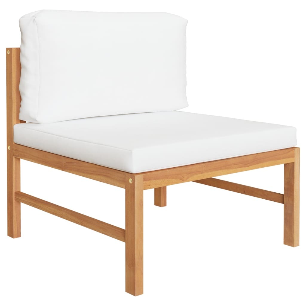 Sofa with Cushions Solid Teak Wood – Cream, Middle + Footrest + Table