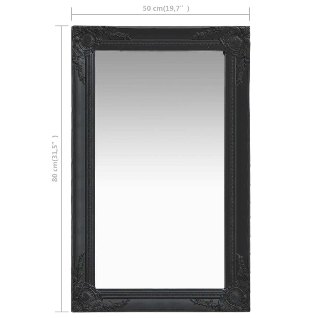 Wall Mirror Baroque Style – 50×80 cm, Black