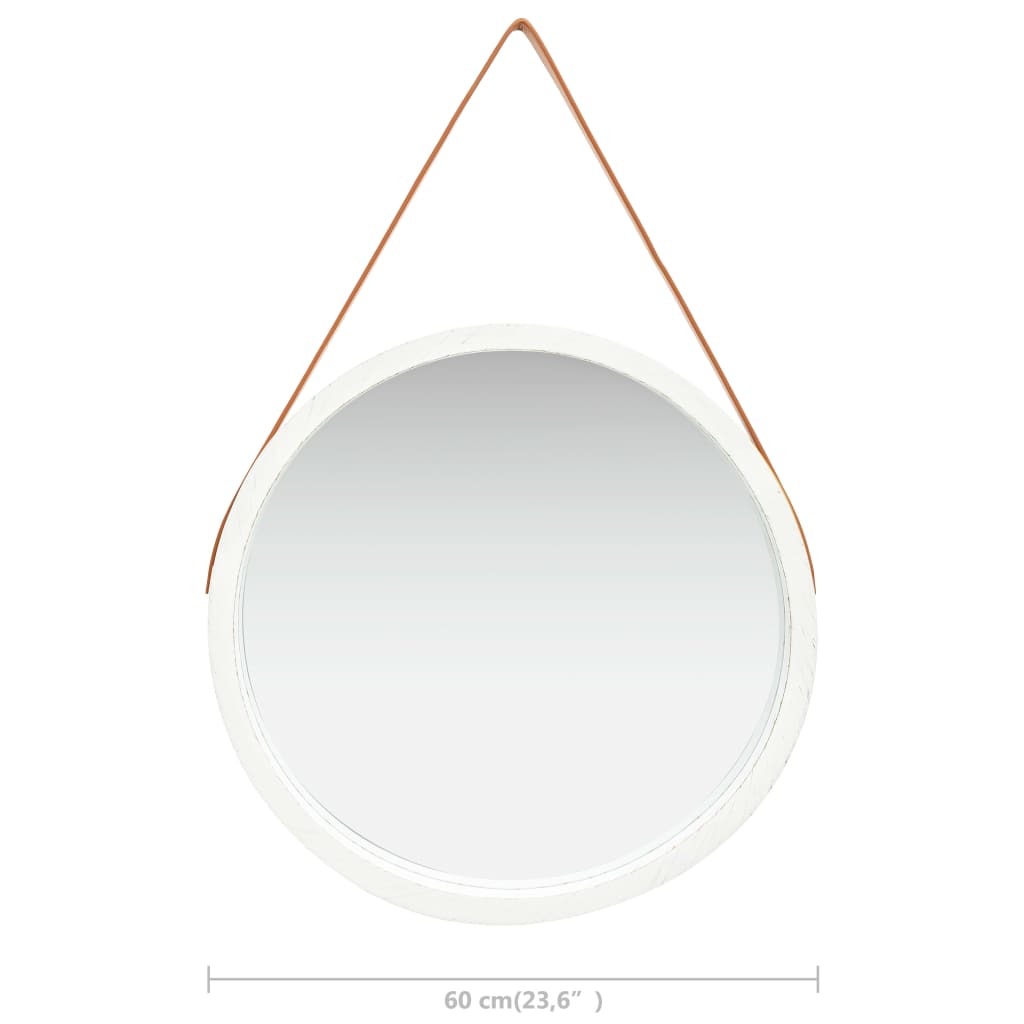 Wall Mirror with Strap – 60 cm, White