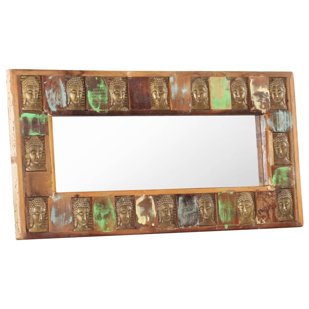 Mirror with Buddha Cladding Solid Reclaimed Wood – 110×50 cm