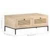 Coffee Table 90x50x37 cm Solid Mango Wood and Natural Cane