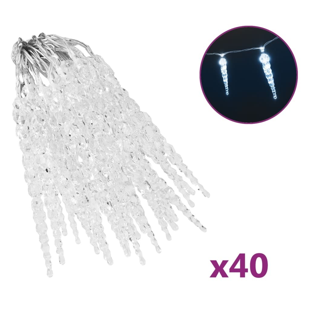 Christmas Icicle Lights 40pcs Cold White Acrylic Remote Control