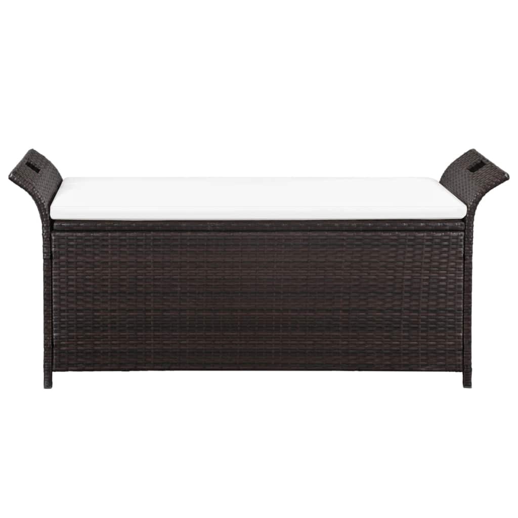 Storage Bench with Cushion 138 cm Poly Rattan – 138x50x60 cm, Brown