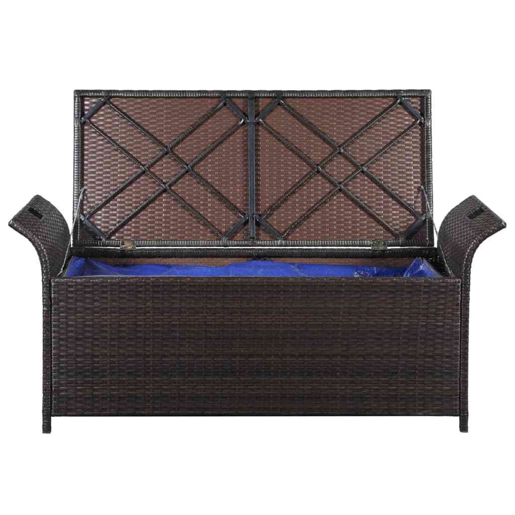 Storage Bench with Cushion 138 cm Poly Rattan – 138x50x60 cm, Brown