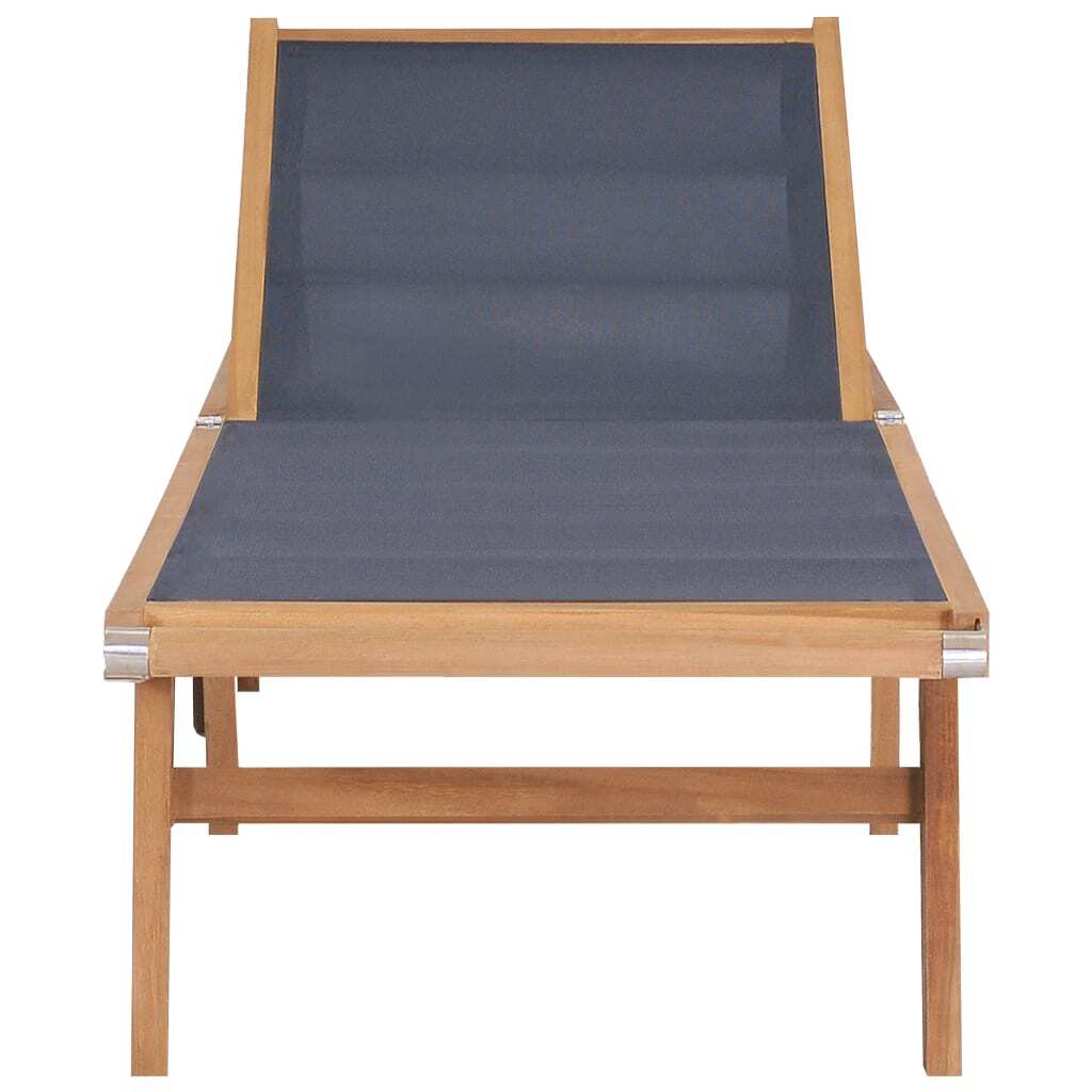 Folding Sun Lounger with Wheels Solid Teak and Textilene
