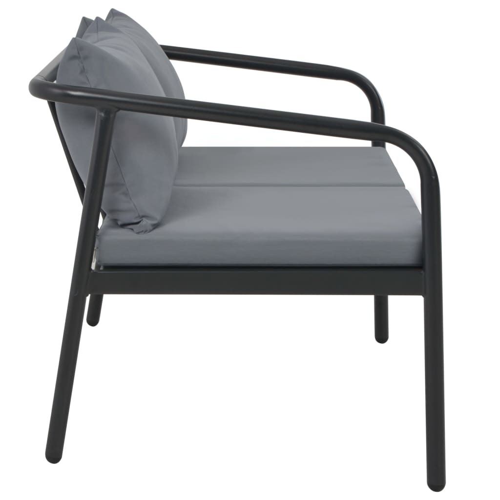 2 Seater Garden Bench with Cushions Grey Aluminium