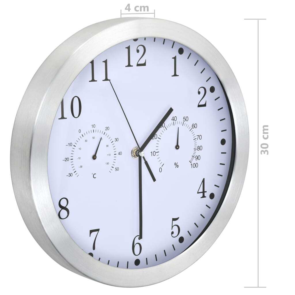 Wall Clock with Quartz Movement Hygrometer and Thermometer 30 cm – White
