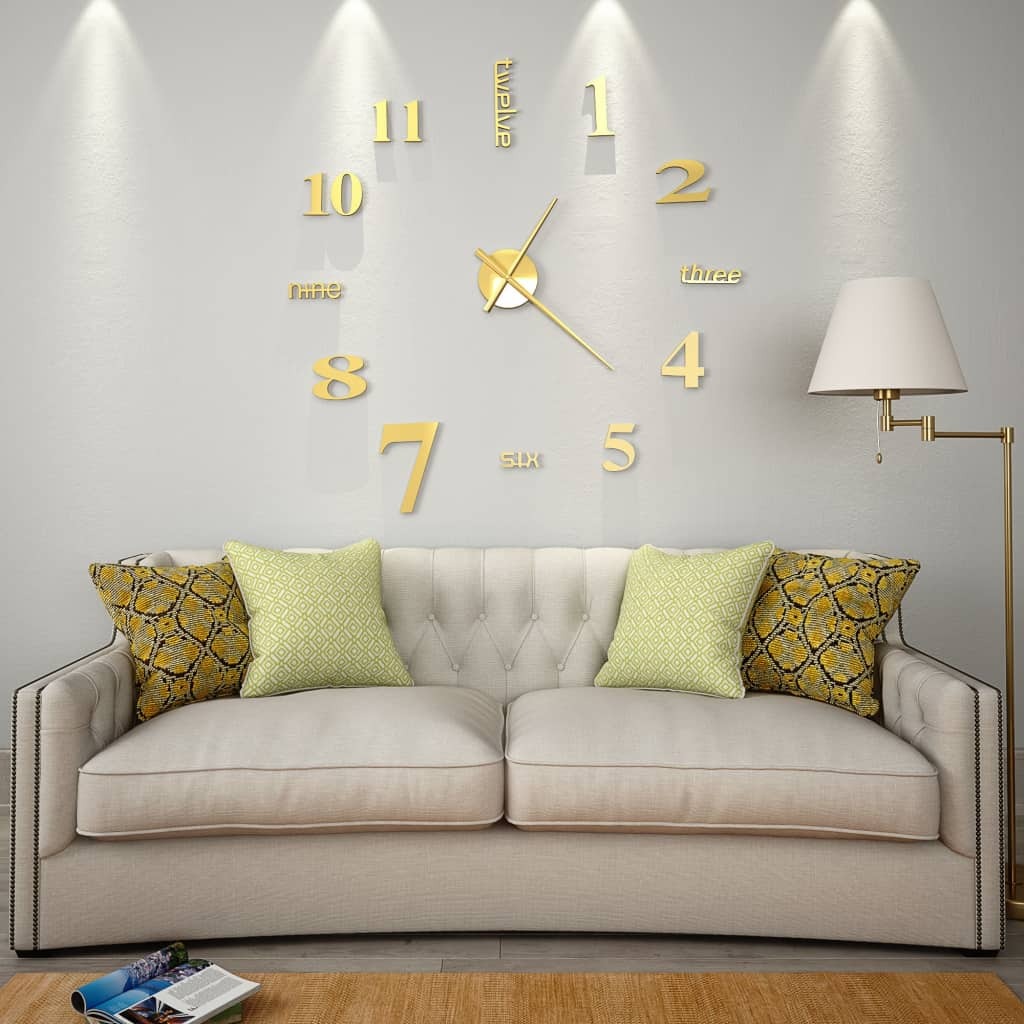 3D Wall Clock Modern Design 100 cm XXL – Gold