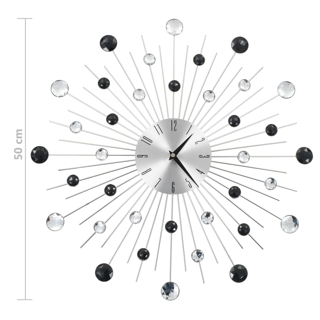 Wall Clock with Quartz Movement Modern Design 50 cm – Silver and Black