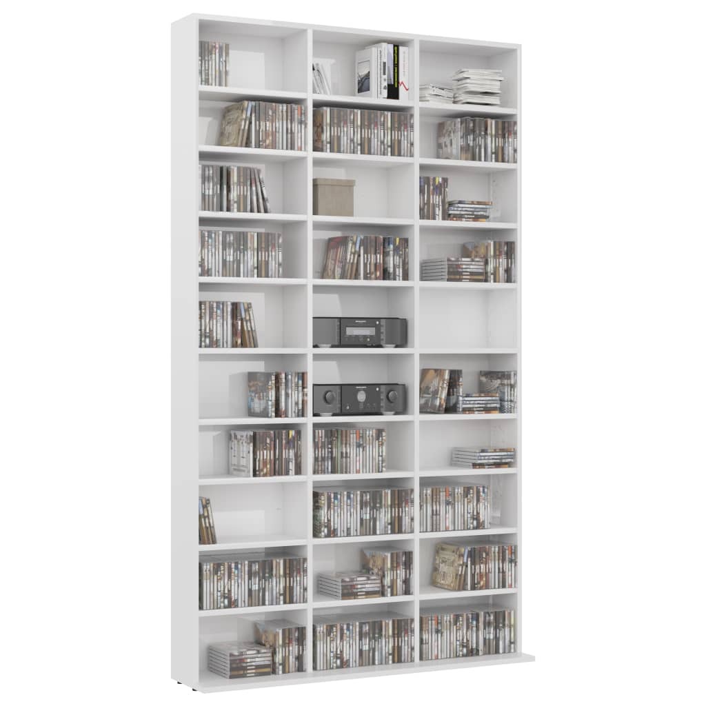 CD Cabinet Engineered Wood – 102x16x177.5 cm, High Gloss White