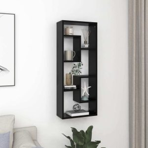 Wall Shelf 36x16x90 cm Engineered Wood – Black