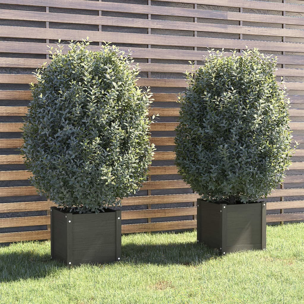 Garden Planter 40x40x40 cm Solid Pinewood – Grey, 2