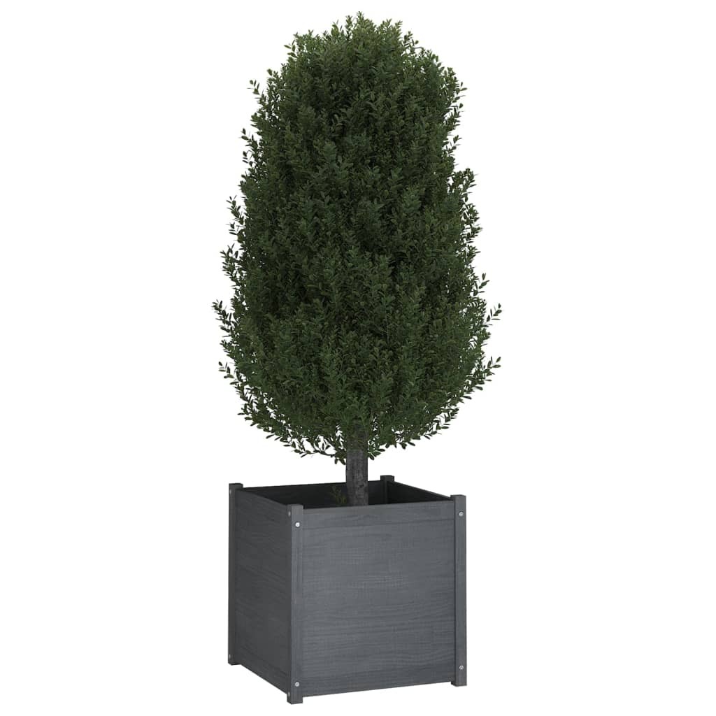 Garden Planter 60x60x60 cm Solid Pinewood – Grey, 1