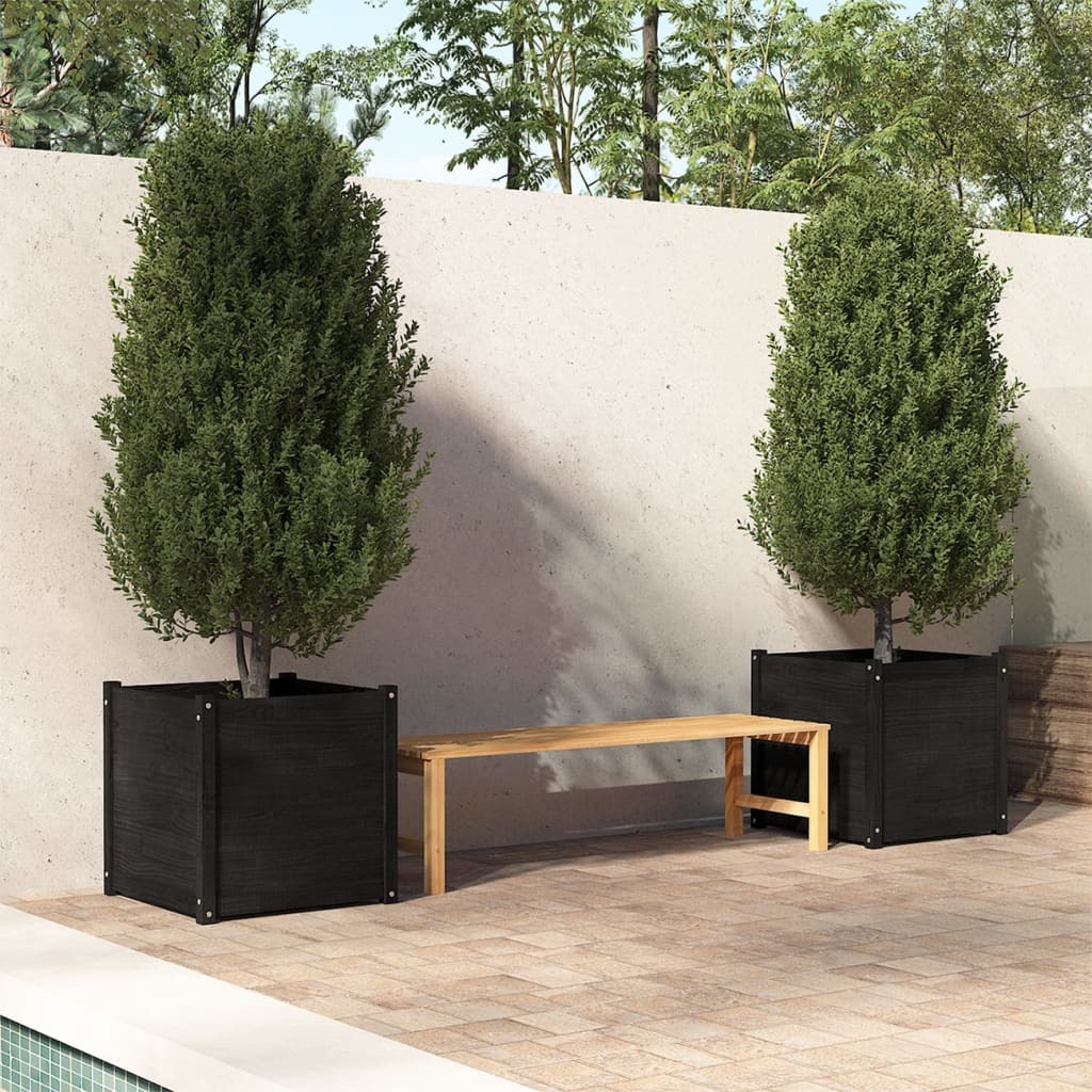 Garden Planter 60x60x60 cm Solid Pinewood – Black, 2