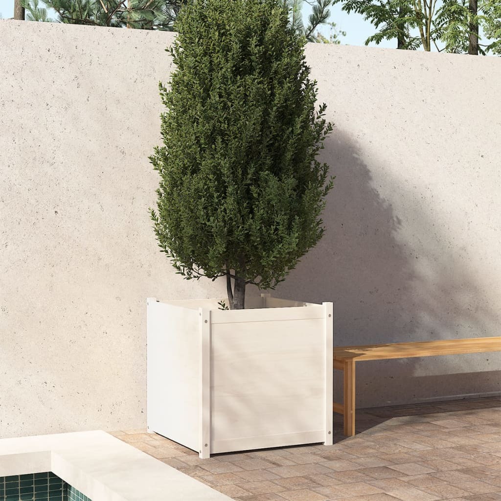 Garden Planter 70x70x70 cm Solid Pinewood – White