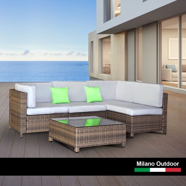 Milano Outdoor 5 PC Rattan Sofa Set Colour Oatmeal Seat & Black Coating (5 Boxes)