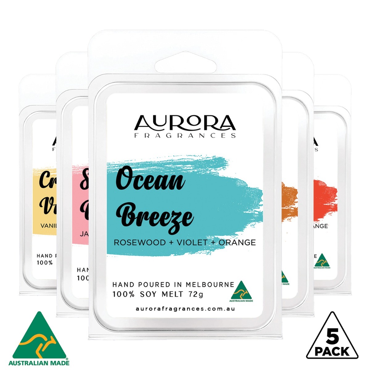 Aurora Assorted Soy Wax Melts Australian Made 72g 5 Pack