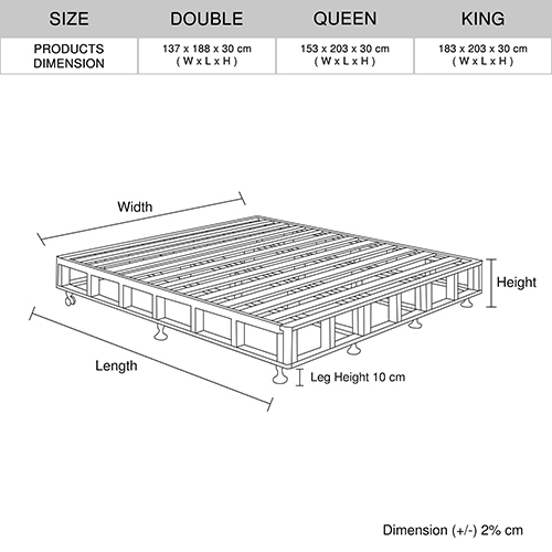 Mattress Base Ensemble Solid Wooden Slat with Removable Cover – QUEEN, Charcoal