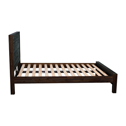 5 Pieces Bedroom Suite in Solid Wood Veneered Acacia Construction Timber Slat Double Size Chocolate Colour Bed, Bedside Table, Tallboy & Dresser