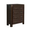 5 Pieces Bedroom Suite in Solid Wood Veneered Acacia Construction Timber Slat Double Size Chocolate Colour Bed, Bedside Table, Tallboy & Dresser