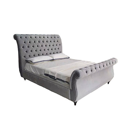Rosslyn Bedframe Velvet Upholstery Grey Colour Tufted Headboard And Footboard Deep Quilting – KING