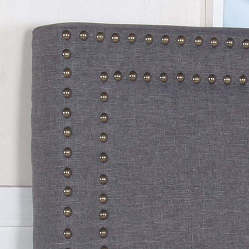 Bed Head Queen Headboard Upholstery Fabric Studded Buttons – Charcoal