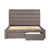 Garah Storage Bed Frame Queen Size Upholstery Fabric in Light Grey with Base Drawers