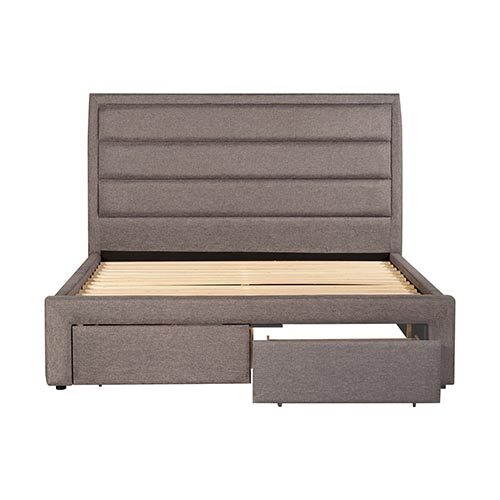 Garah Storage Bed Frame Queen Size Upholstery Fabric in Light Grey with Base Drawers