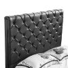 Dublin Queen Size Bed Frame in Faux Leather Crystal Tufted High Bedhead Bentwood Slat – Black