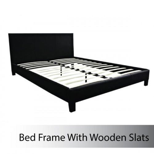 Armthorpe Double Size Leatheratte Bed Frame with Metal Joint Slat Base – DOUBLE, Black